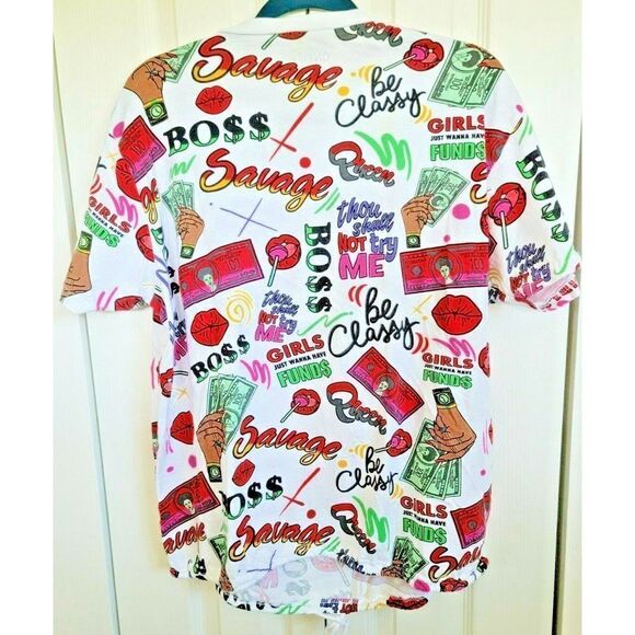 On Fire 3X Women's Plus Tie Hem Vintage Shirt CD4 Multi Size 3X Money Queen - Picture 2 of 6